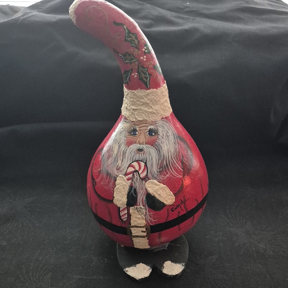Handcrafted Santa Gourd Figurine - Red Handmade 12 Inches Christmas Decoration